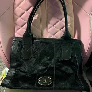 Fossil Elegant Black Calf Hair Leather Shoulder Bag
